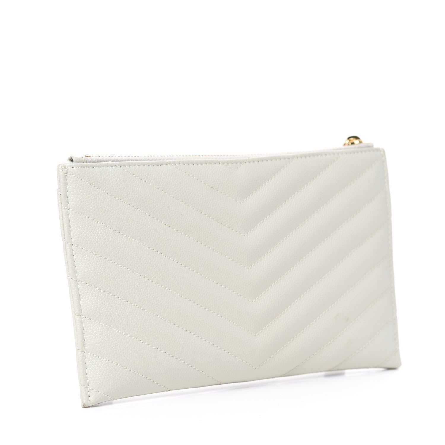 Saint Laurent Grain De Poudre Chevron Monogram Bill Pouch Crema Soft 3 of 7