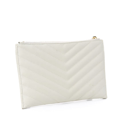 Saint Laurent Grain De Poudre Chevron Monogram Bill Pouch Crema Soft 3 of 7