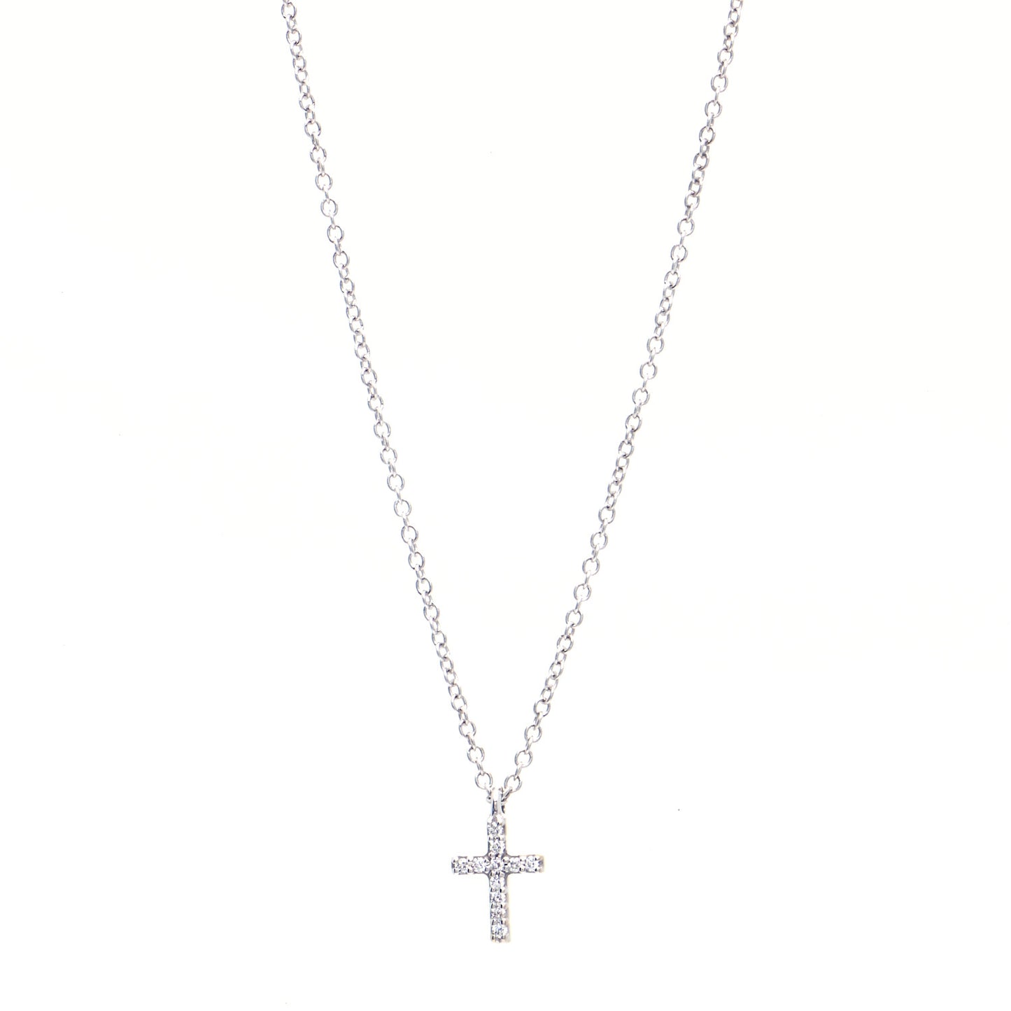 18K White Gold Diamond Mini Cross Pendant Necklace