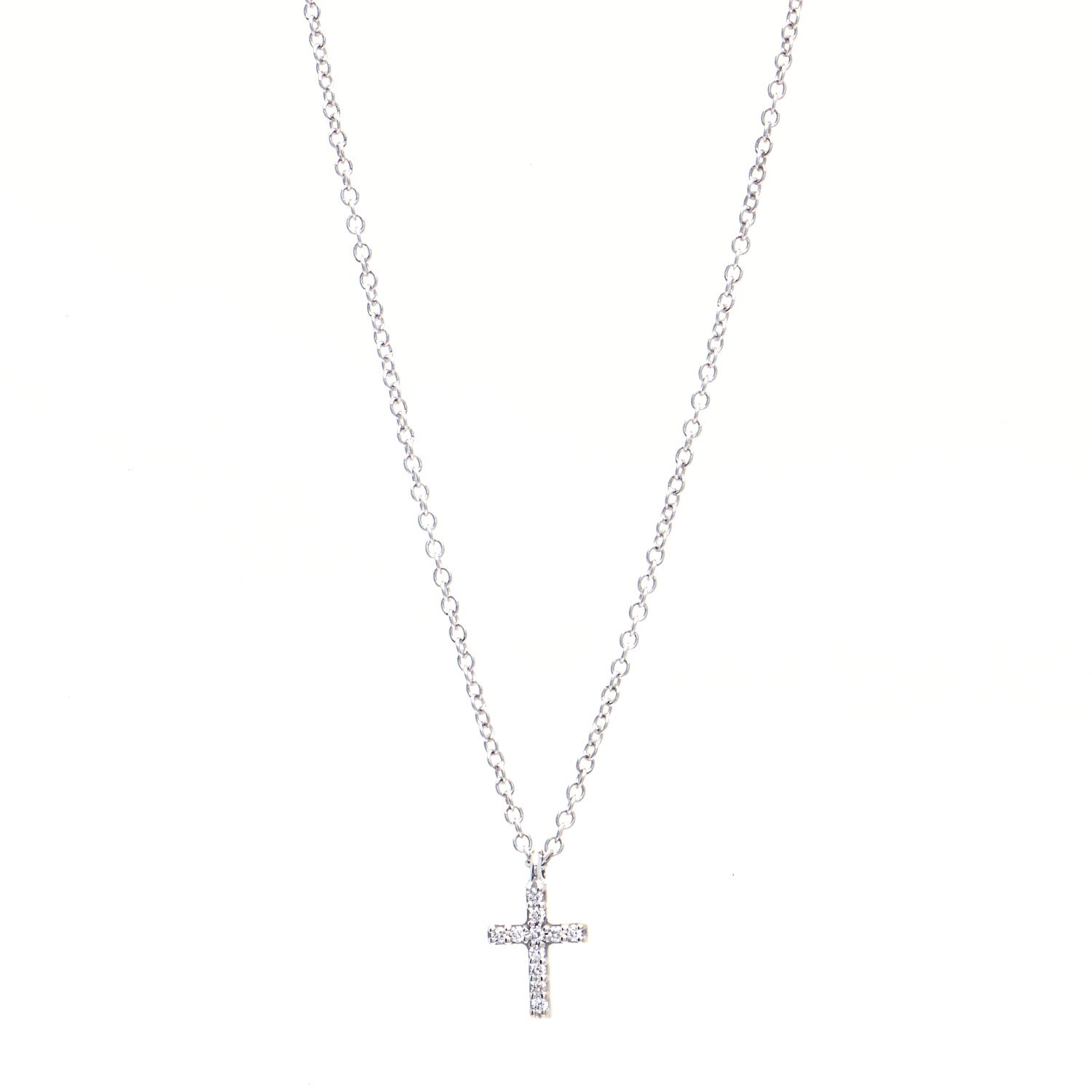 Tiffany 18K White Gold Diamond Mini Cross Pendant Necklace 1 of 6