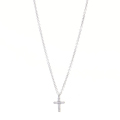 Tiffany 18K White Gold Diamond Mini Cross Pendant Necklace 1 of 6
