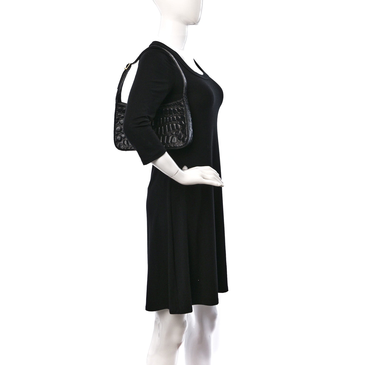 Saint Laurent Calfskin Crocodile Embossed LE 5 A 7 Hobo Black 2 of 9