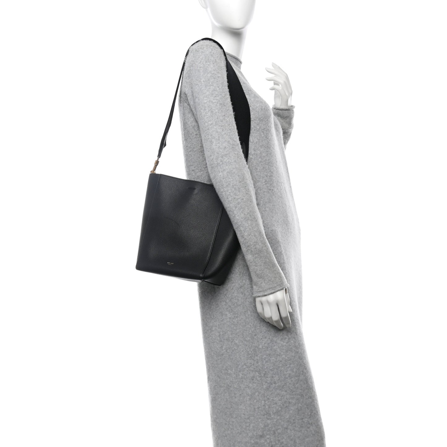 Soft Grained Calfskin Small Sangle Bucket Bag Black