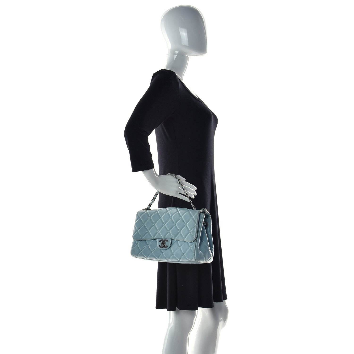Chanel Glazed Calfskin Quilted Large Coco Soft Flap Light Blue 3 of 36