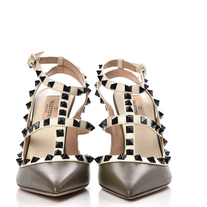 Valentino Garavani Nappa Rockstud Ankle Strap 100mm Pumps 36 Army Green Light Ivory 2 of 9