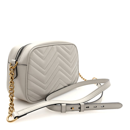Gucci Calfskin Matelasse Small GG Marmont Chain Shoulder Bag Light Grey 3 of 9