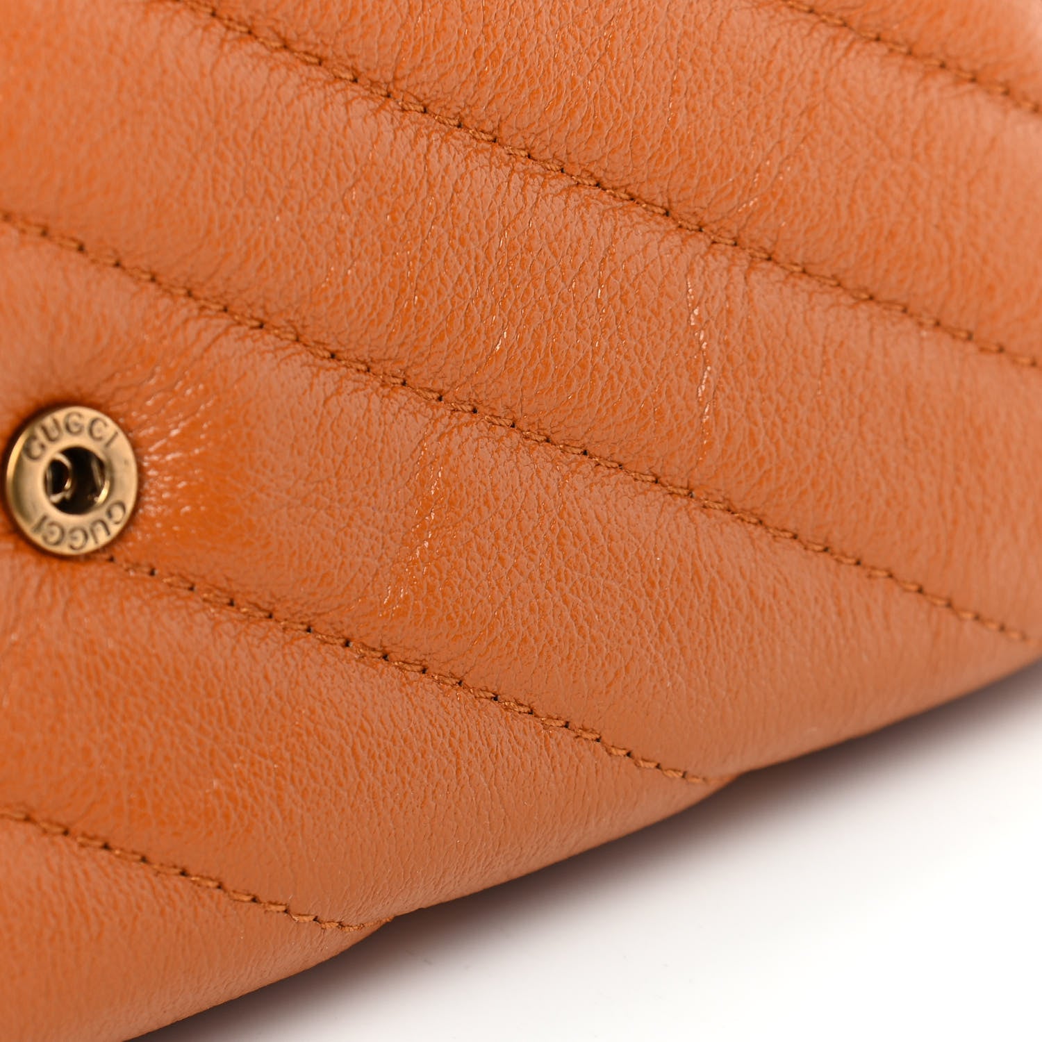 Gucci Vintage Effect Calfskin Matelasse Diagonal Torchon GG Marmont Chain Wallet Cognac 9 of 11