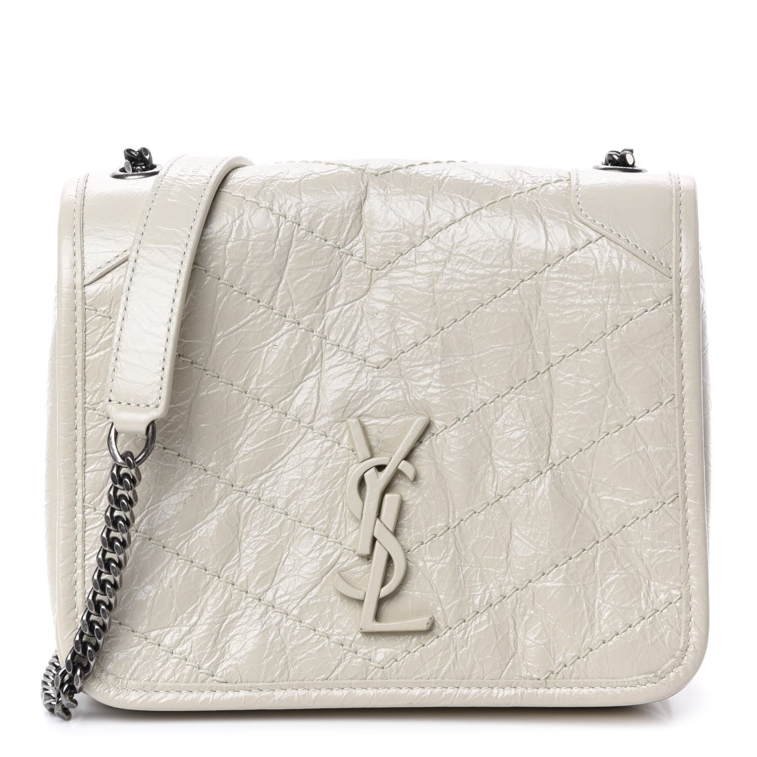 Saint Laurent Crinkled Calfskin Matelasse Monogram Niki Chain Wallet Crema Soft 1 of 11
