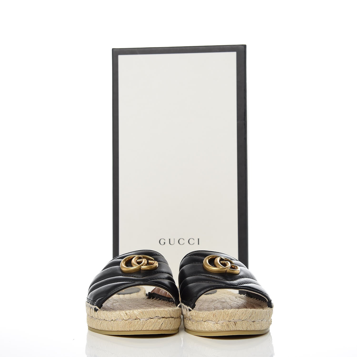 Gucci Nappa Matelasse GG Marmont Espadrille Slide Sandals 37.5 Black 9 of 9