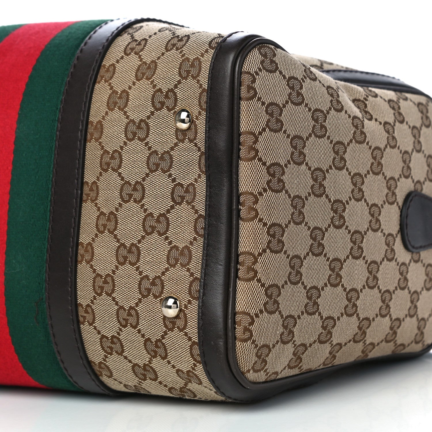 Gucci Monogram Selleria Calfskin Vintage Web Medium Boston Beige Ebony Cocoa 10 of 13