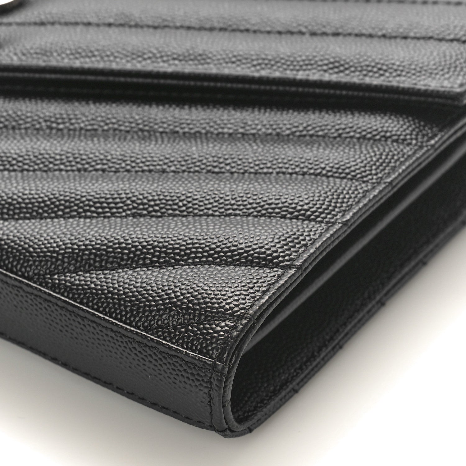 Saint Laurent Grain De Poudre Matelasse Chevron Monogram Chain Wallet Black 8 of 9