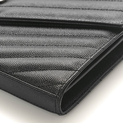 Saint Laurent Grain De Poudre Matelasse Chevron Monogram Chain Wallet Black 8 of 9