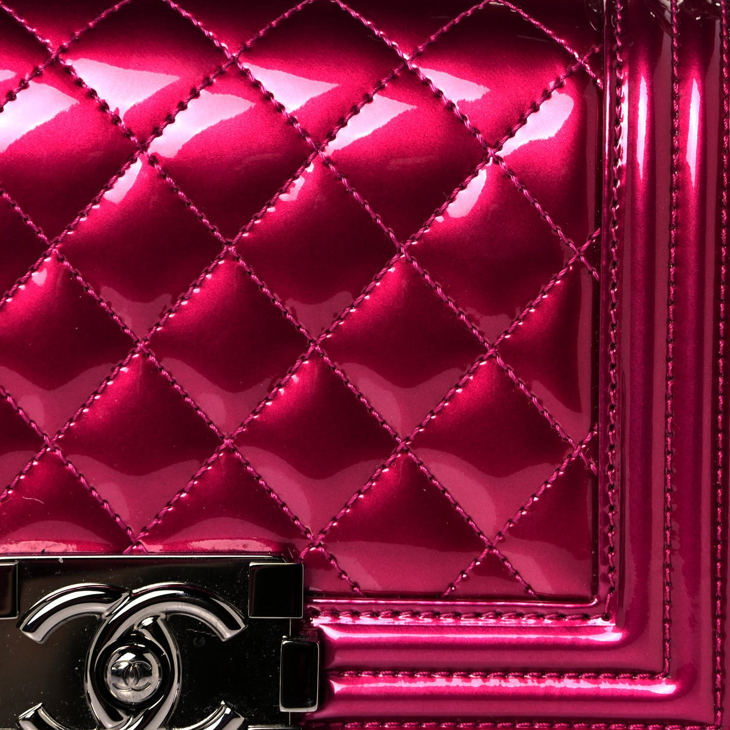 Metallic Patent Calfskin Quilted Small Boy Flap Pink