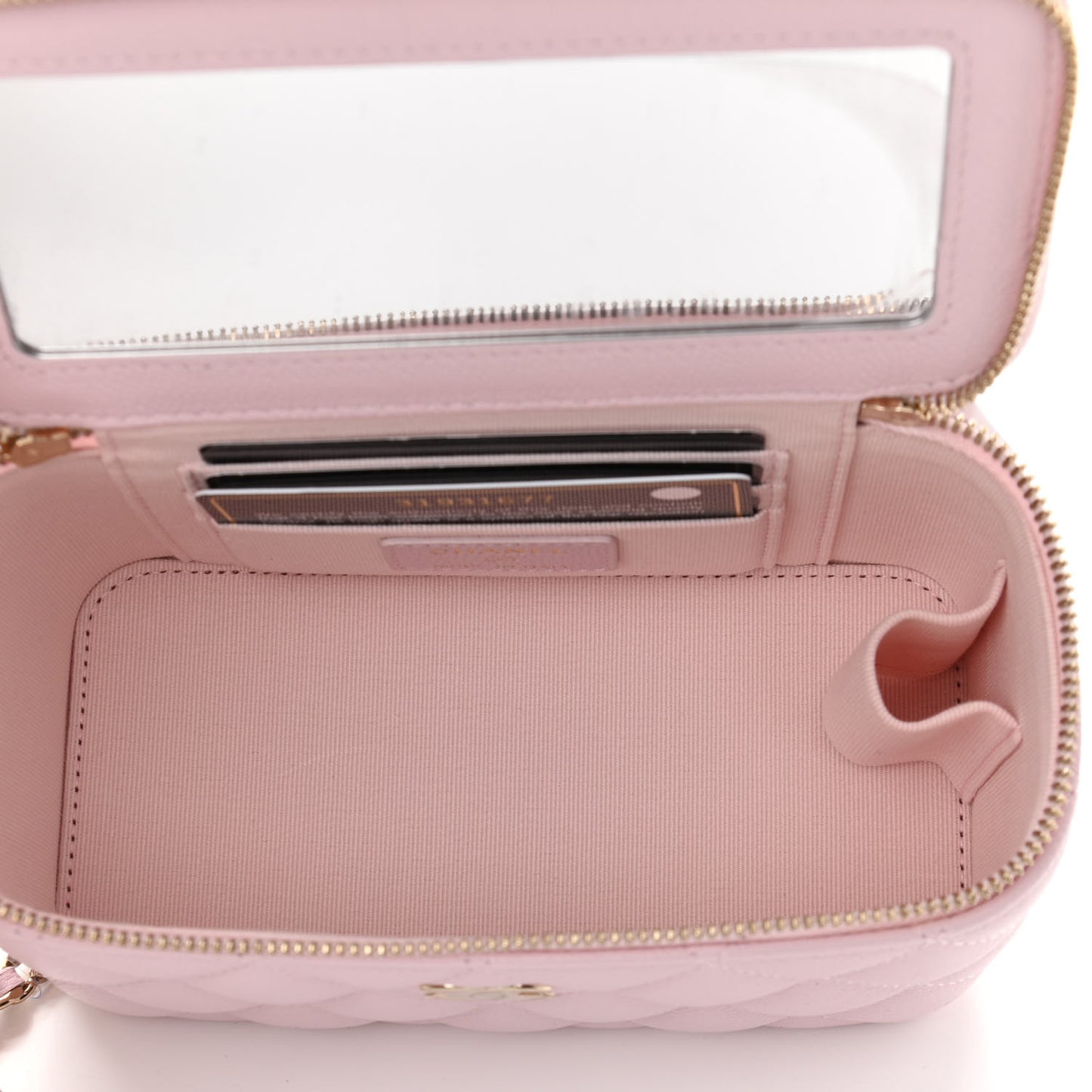 Caviar Quilted Small Tiny CC Vanity Case With Chain Light Pink