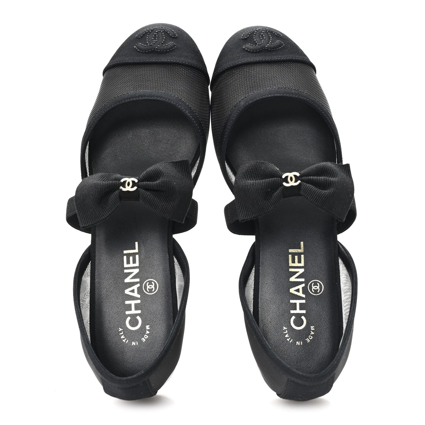 Mesh Grosgrain Mary Janes Flats 37 Black