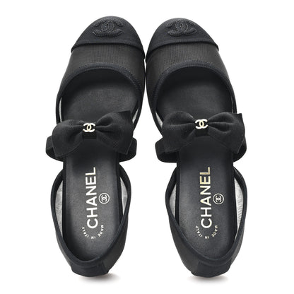 Chanel Mesh Grosgrain Mary Janes Flats 37 Black 2 of 10