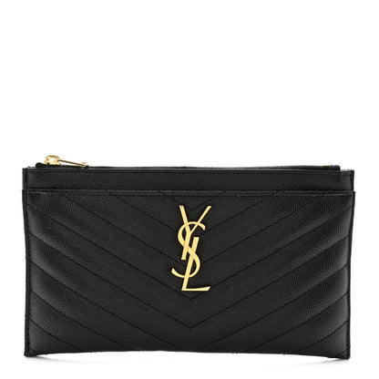 Saint Laurent Grain De Poudre Chevron Monogram Bill Pouch Black 1 of 7