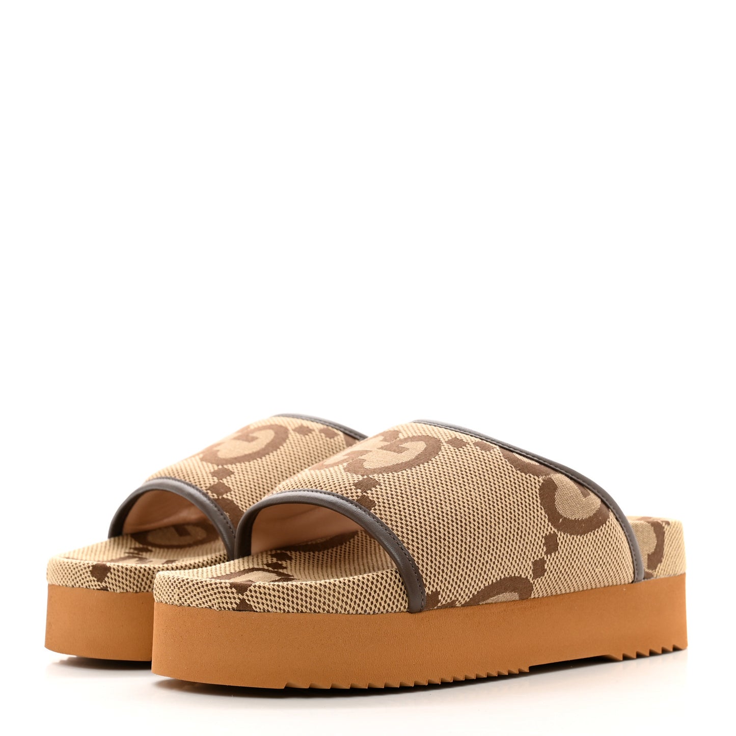 Monogram Jumbo GG Nappa Samoa Platform 40mm Slide Sandals 38 Camel Ebony New Acero