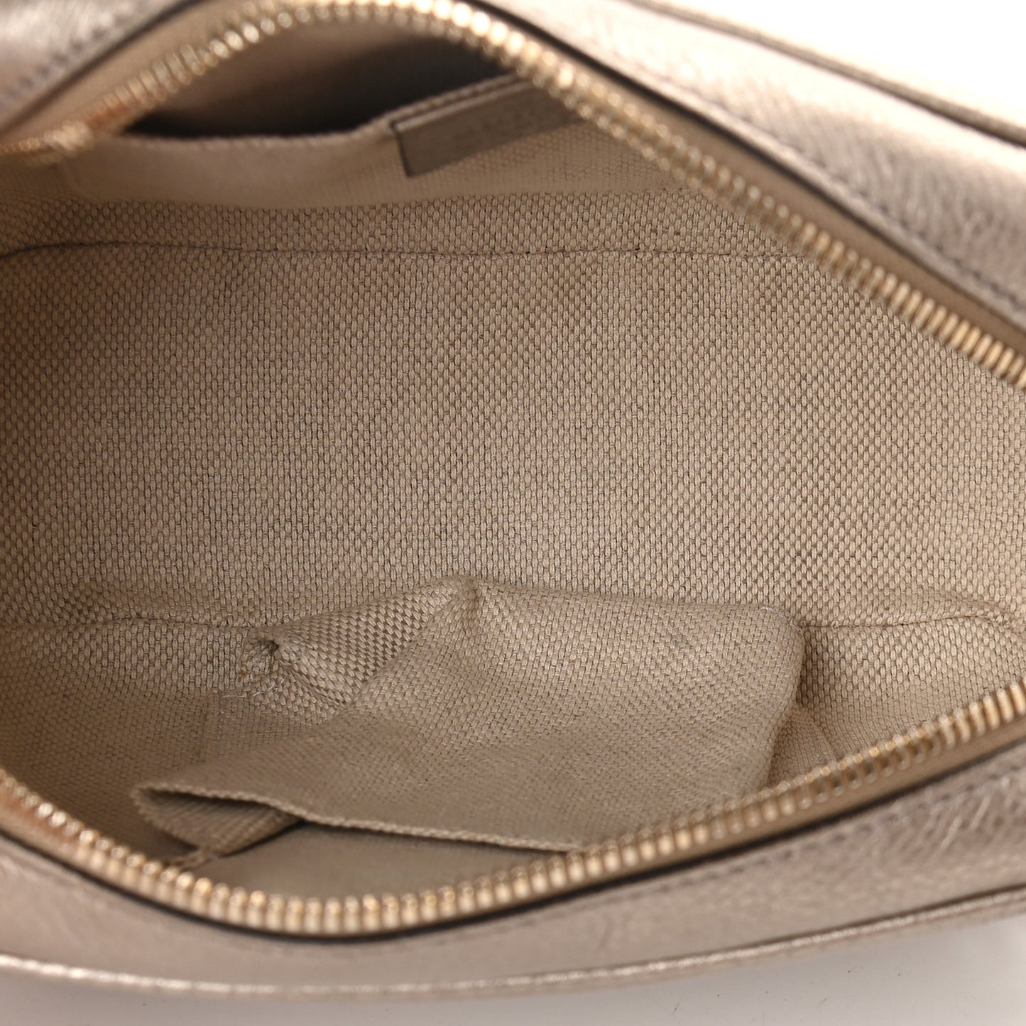 Metallic Pebbled Calfskin Small Soho Disco Bag Golden Beige