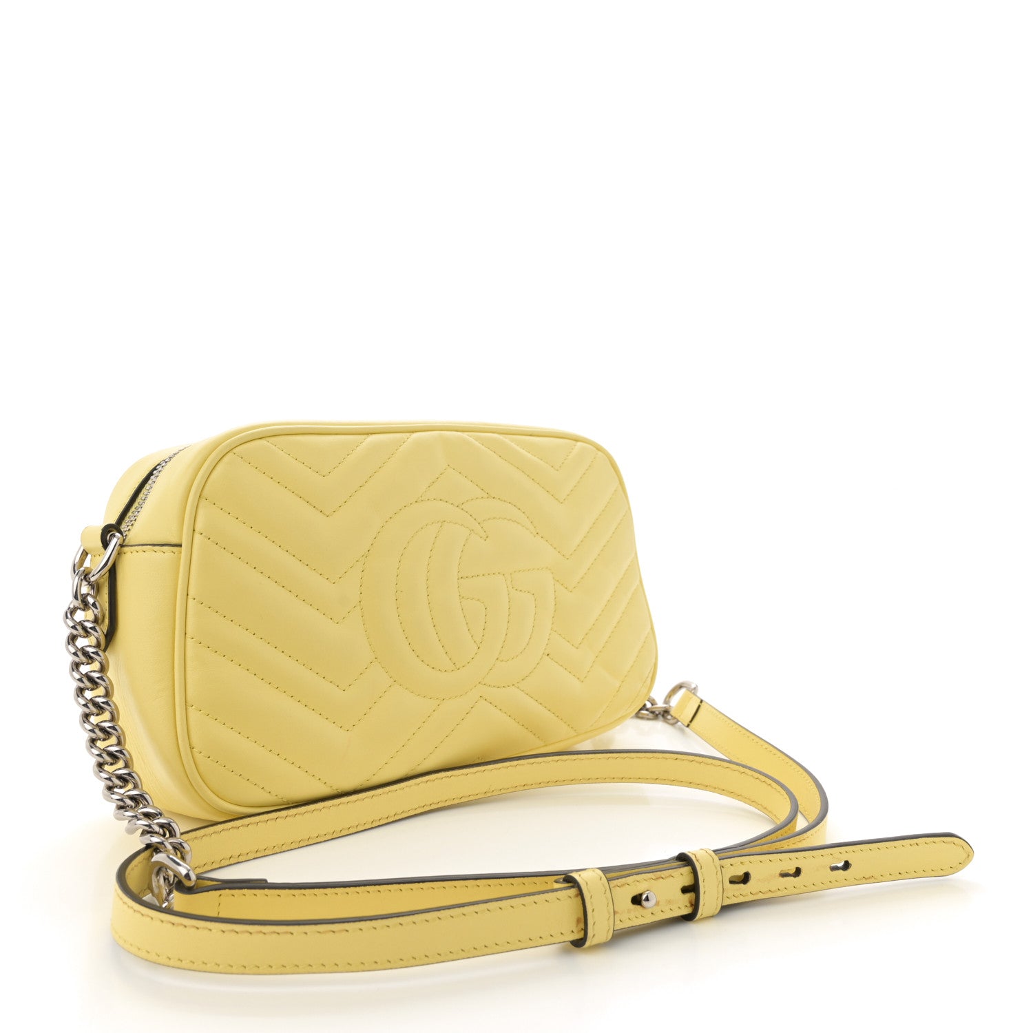 Gucci Calfskin Matelasse Small GG Marmont Chain Shoulder Bag Banana 3 of 15