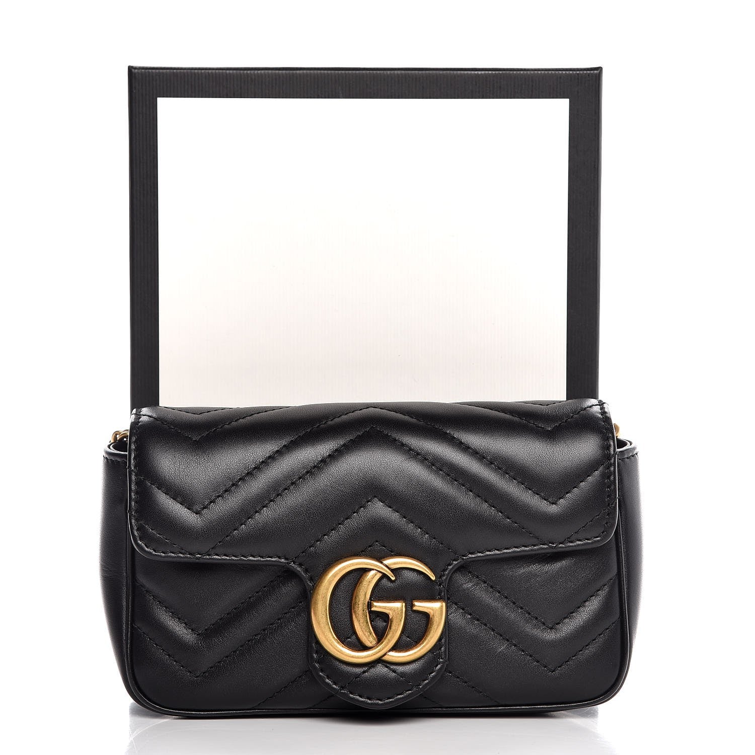 Gucci Calfskin Matelasse Super Mini GG Marmont Shoulder Bag Black 9 of 9