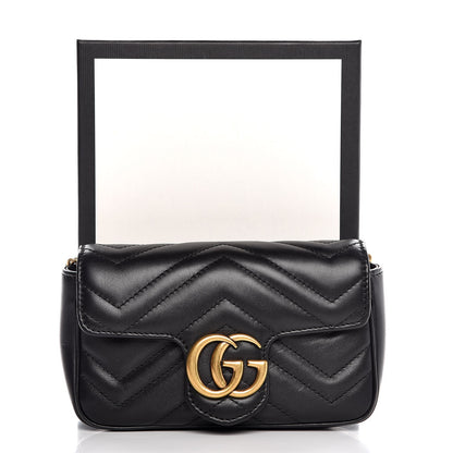 Gucci Calfskin Matelasse Super Mini GG Marmont Shoulder Bag Black 9 of 9