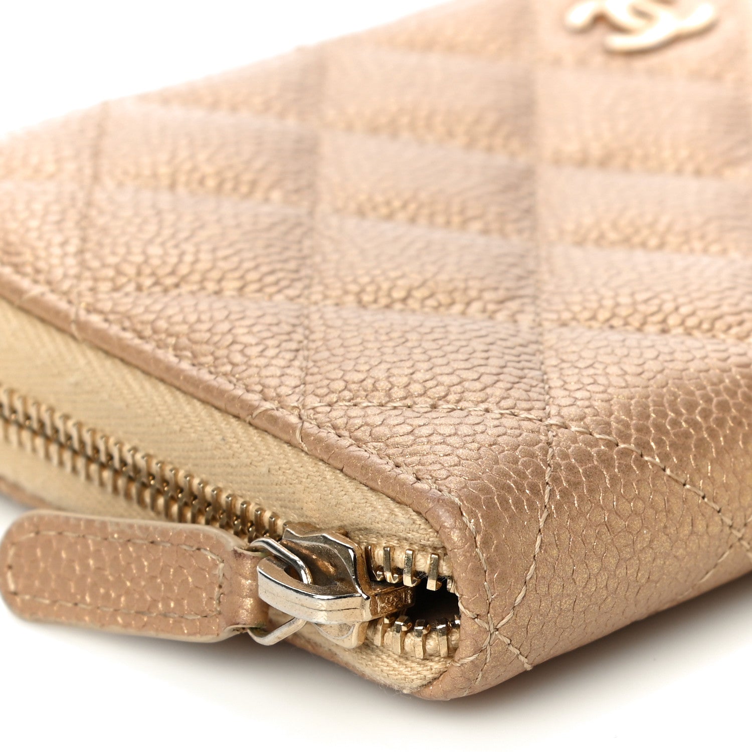 Chanel Pearly Caviar Quilted Large Gusset Zip Around Wallet Gold 10 of 14