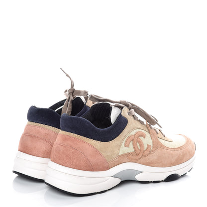 Chanel Suede Calfskin CC Sneakers 37.5 Brown Beige 4 of 9