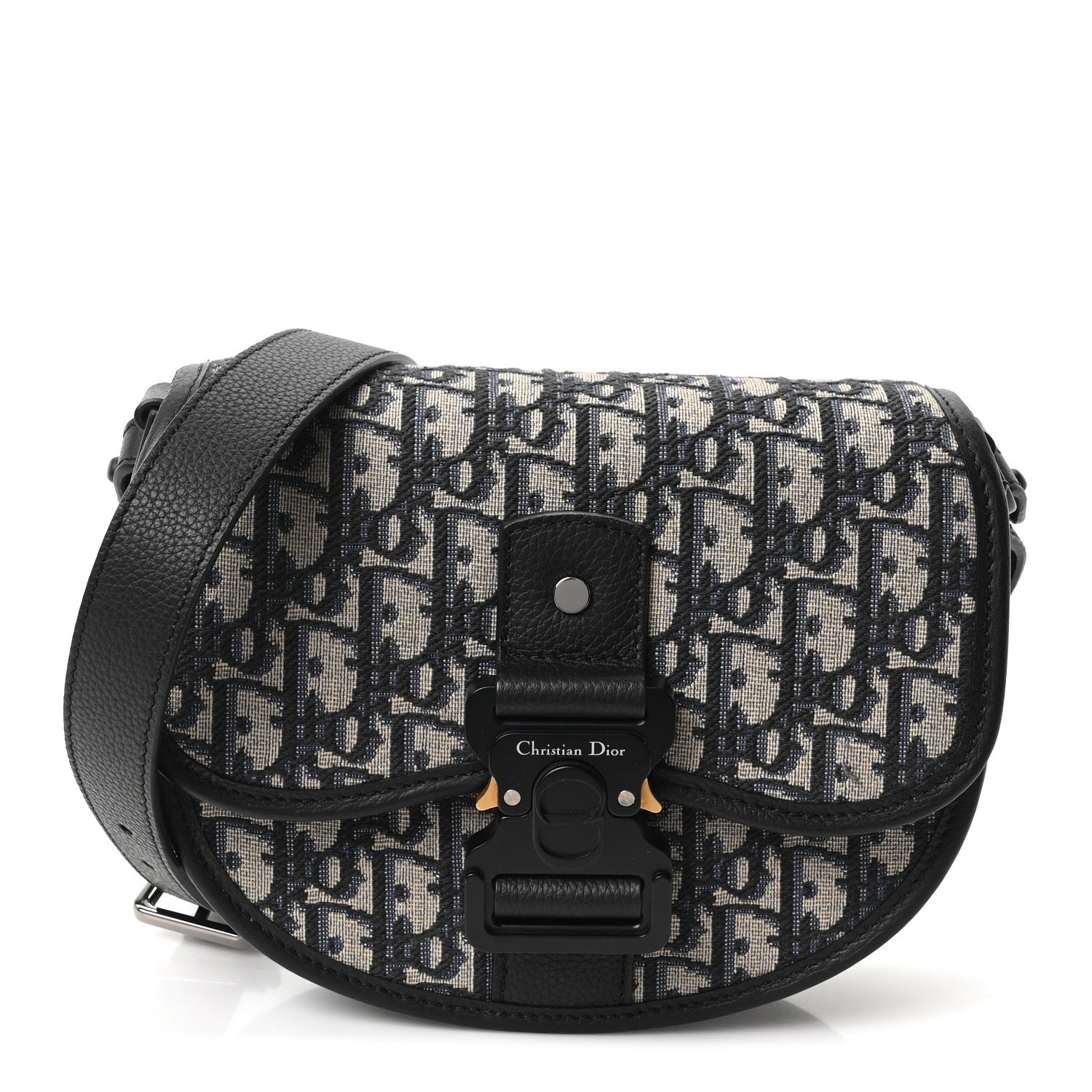 Christian Dior Oblique Grained Calfskin Mini Gallop Bag With Strap Black Beige 1 of 10