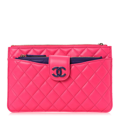 Chanel Lambskin Quilted Sunset Boulevard Pouch Case Pink Purple 1 of 14