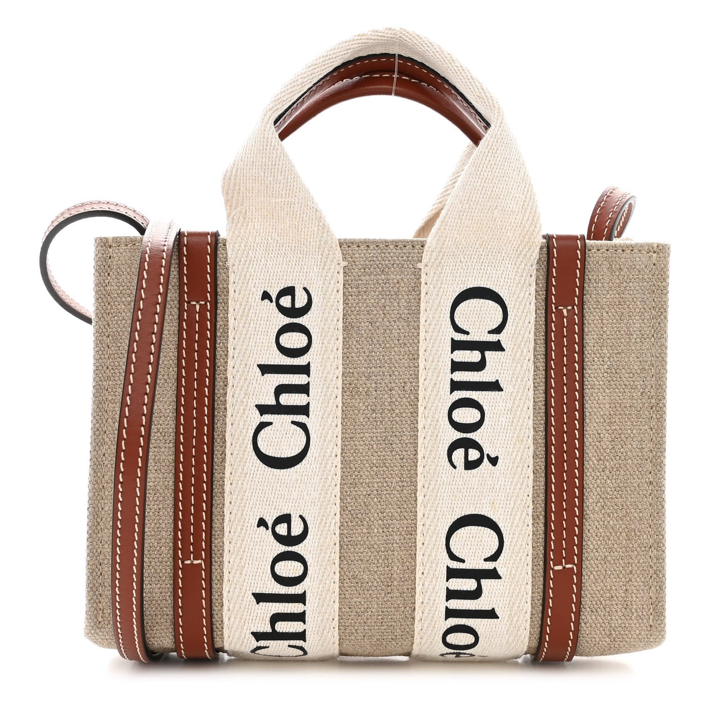 Cotton Calfskin Mini Woody Ribbon Tote White Brown