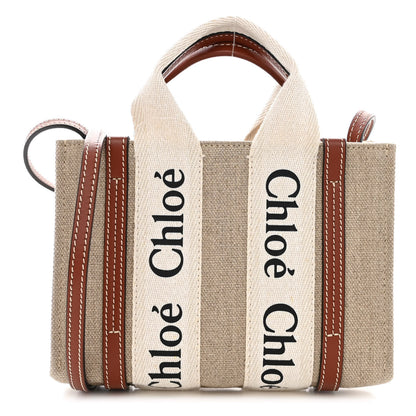 Chloe Cotton Calfskin Mini Woody Ribbon Tote White Brown 1 of 10