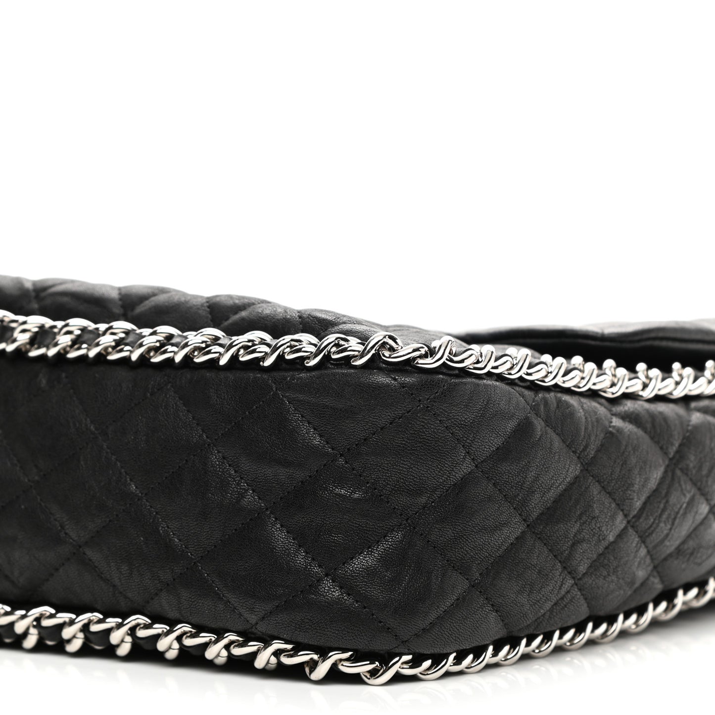 Washed Lambskin Quilted Maxi Chain Around Flap Black