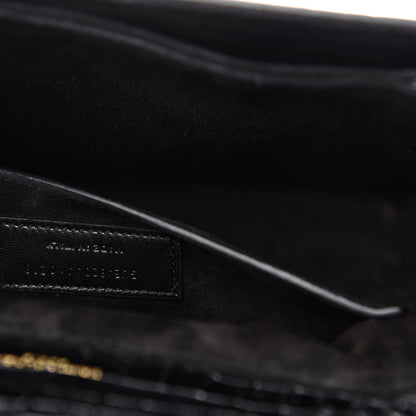 Saint Laurent Calfskin Crocodile Embossed Medium Bellechasse Satchel Black 10 of 11