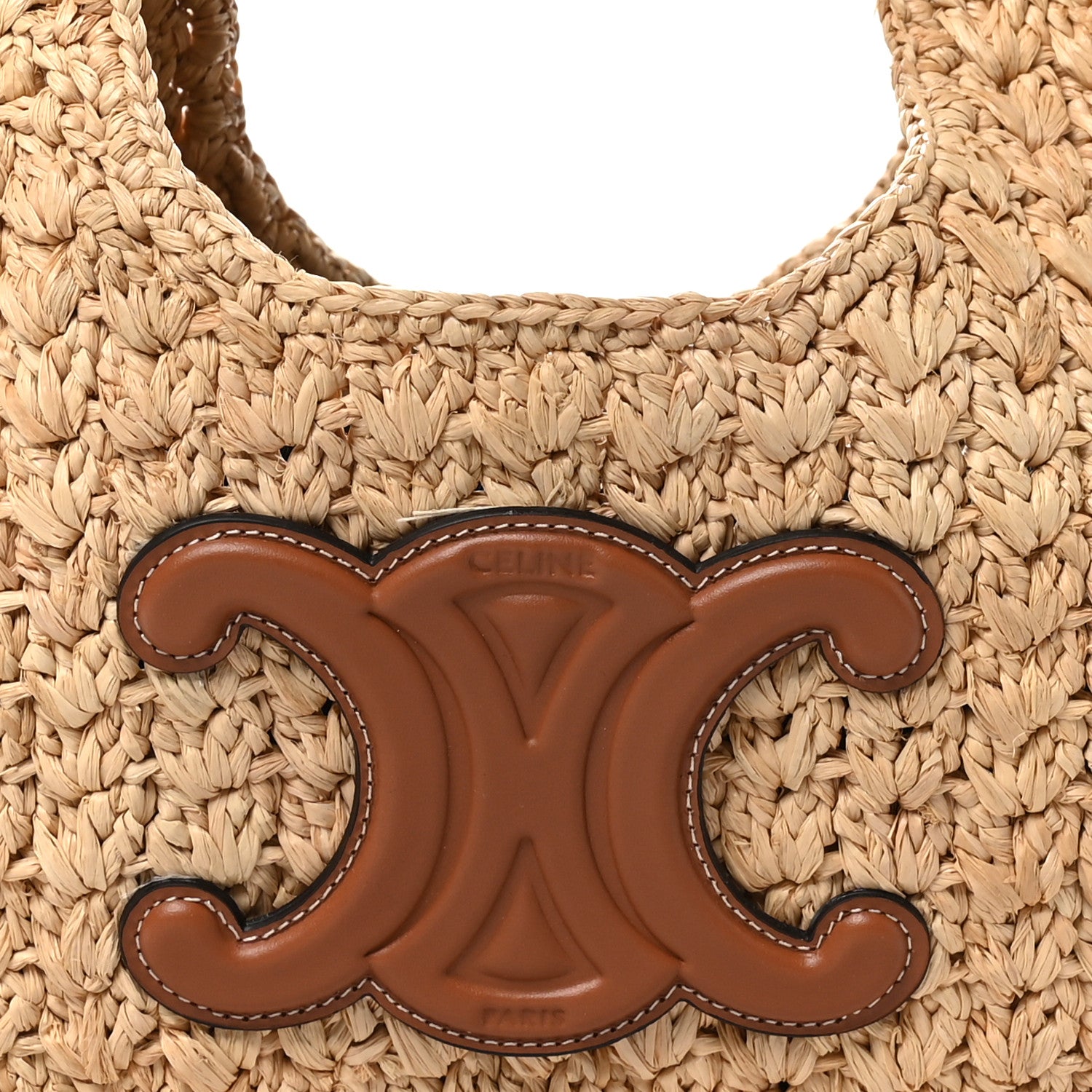 Celine Raffia Calfskin Triomphe Panier Hobo Bag Natural Tan 7 of 10