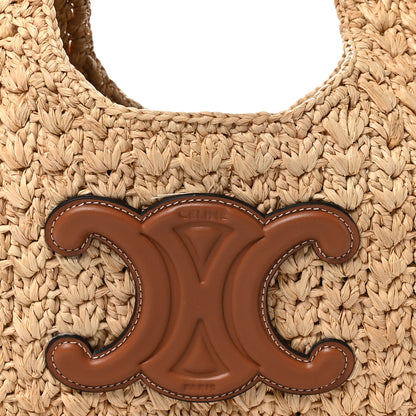 Celine Raffia Calfskin Triomphe Panier Hobo Bag Natural Tan 7 of 10