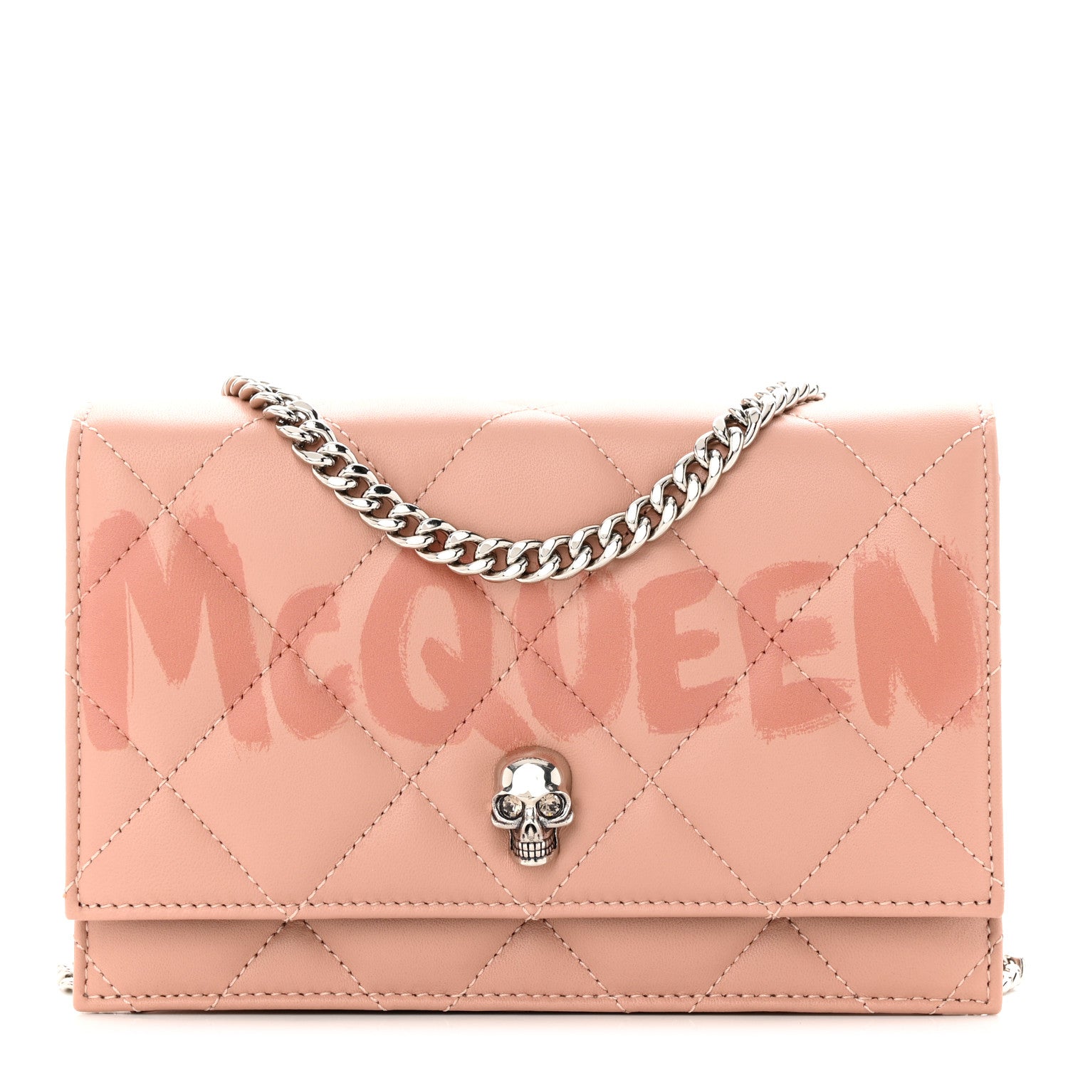 Alexander McQueen Calfskin Quilted Graffiti Skull Small Chain Crossbody Bag Rose Gold 1 of 10