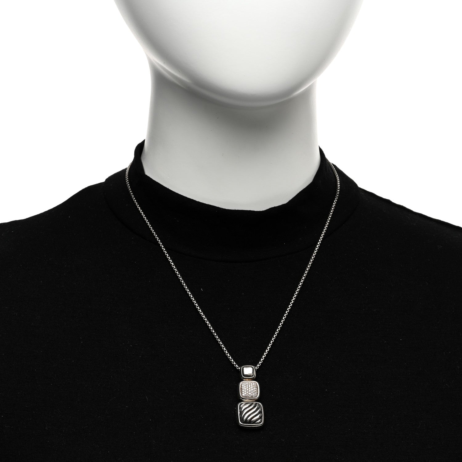 David Yurman Sterling Silver Diamond Chiclet Triple Drop Necklace 2 of 4