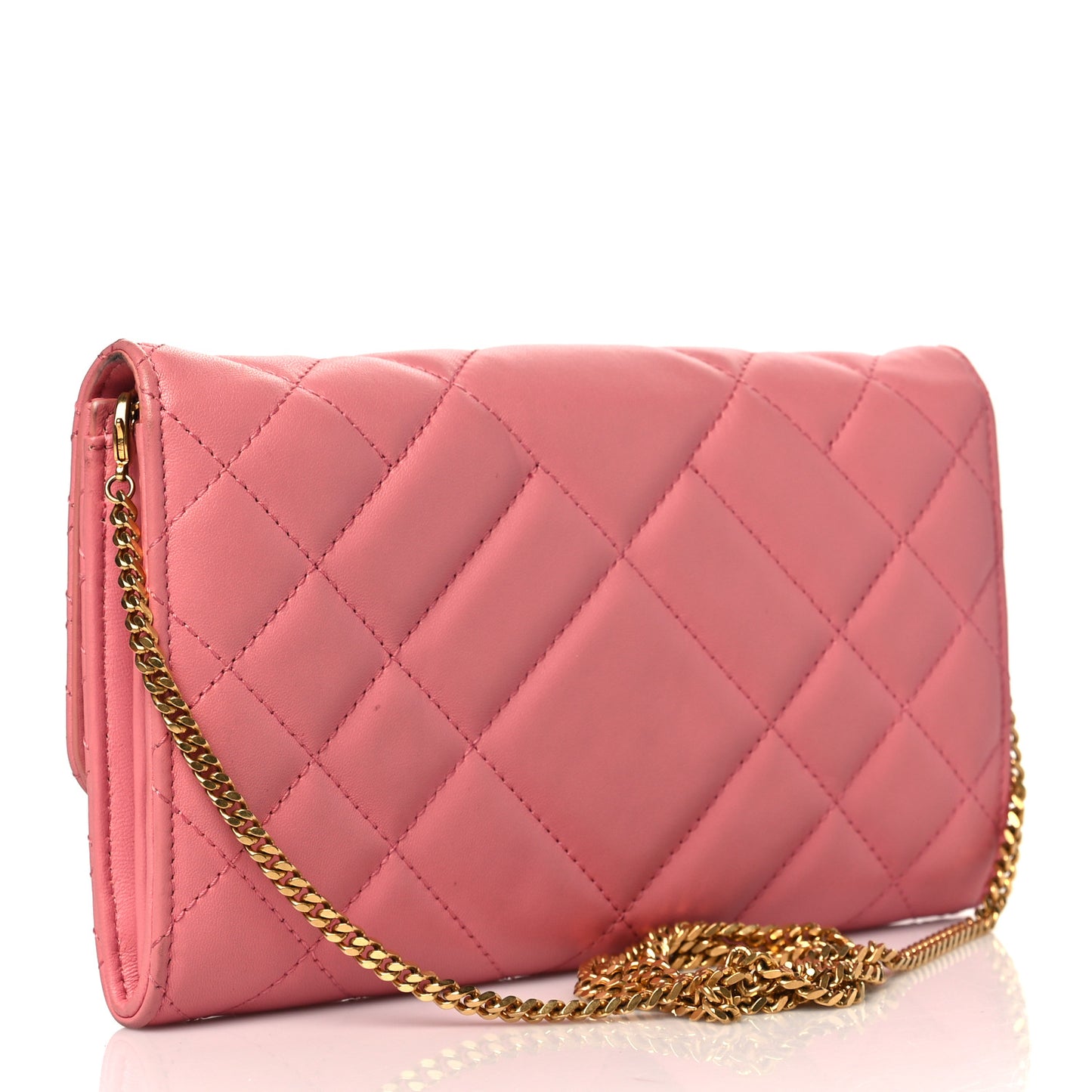 Calfskin Icon Quilted Wallet On Chain Crossbody Pink