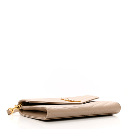 Saint Laurent Grain De Poudre Matelasse Chevron Monogram Envelope Clutch Dark Beige 4 of 9