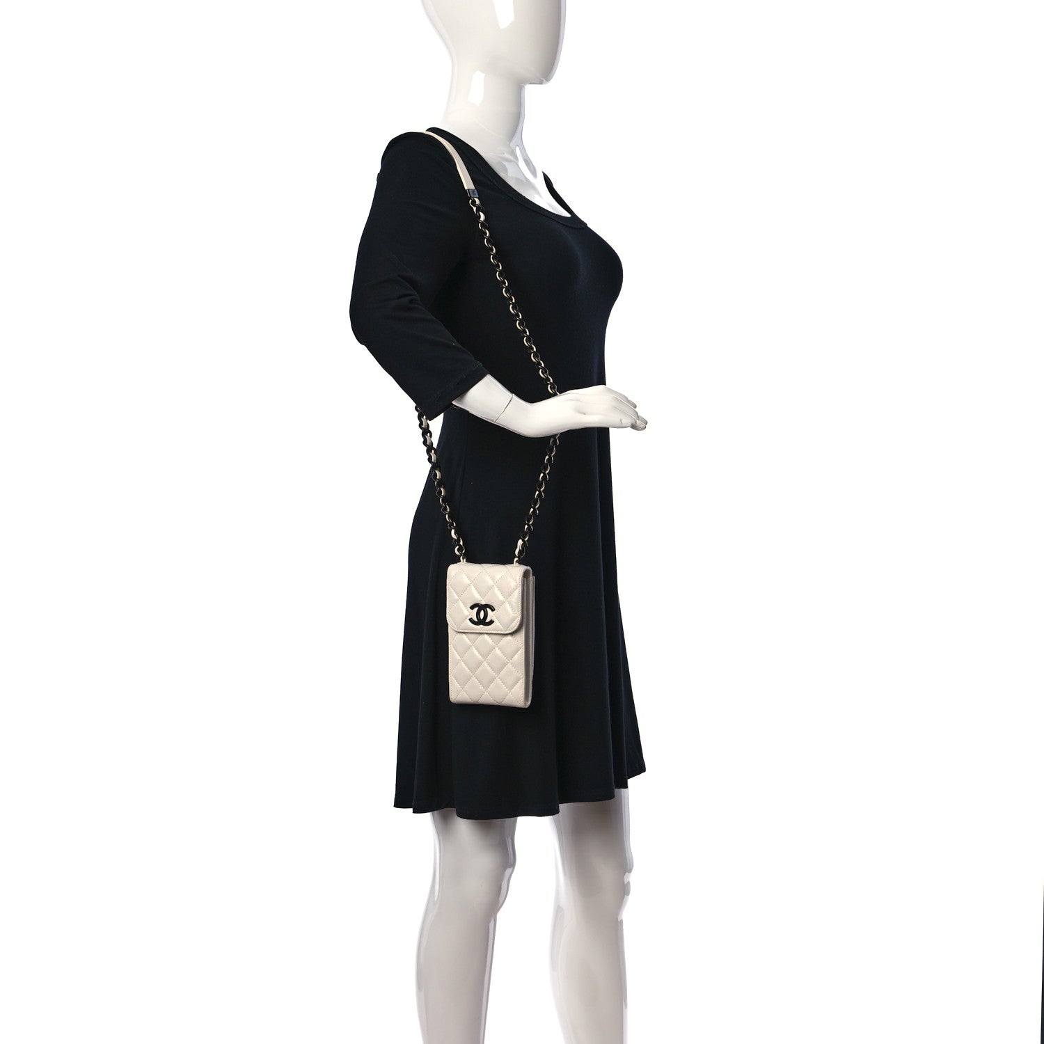 Chanel Caviar Quilted My Everything Clutch With Chain White Black 2 of 11