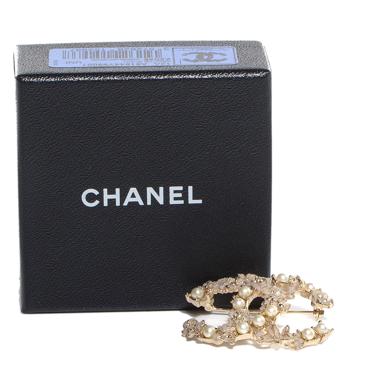 Pearl Crystal CC Flower Brooch White Nacre Gold