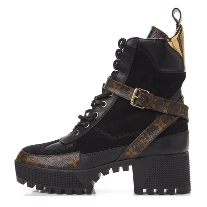 Louis Vuitton Suede Calfskin Monogram Laureate Platform Desert Boots 37 Black 1 of 9