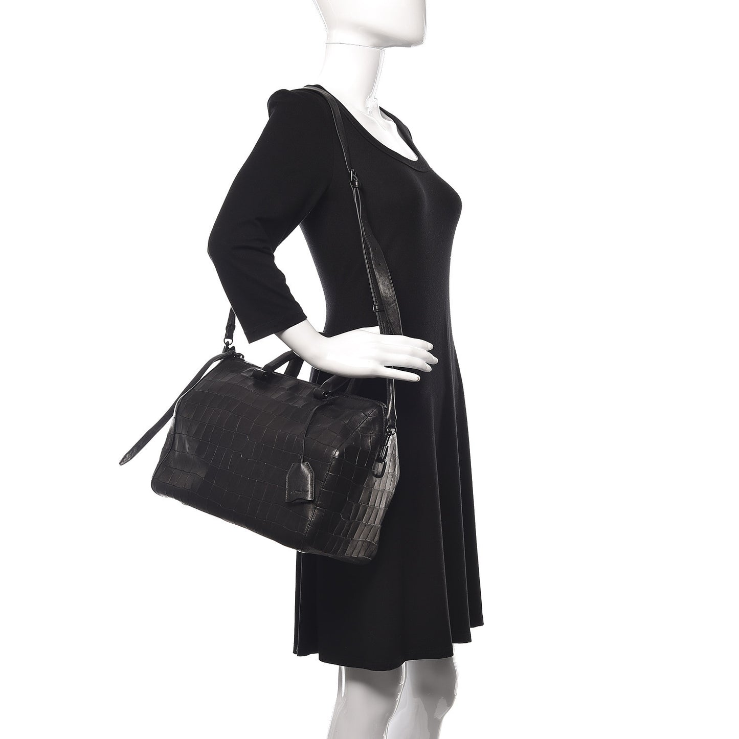 3.1 Calfskin Crocodile Embossed Medium Wednesday Boston Black