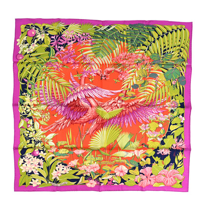 Hermes Silk Flamingo Party Scarf 90 Fuchsia Vert Orange 1 of 4
