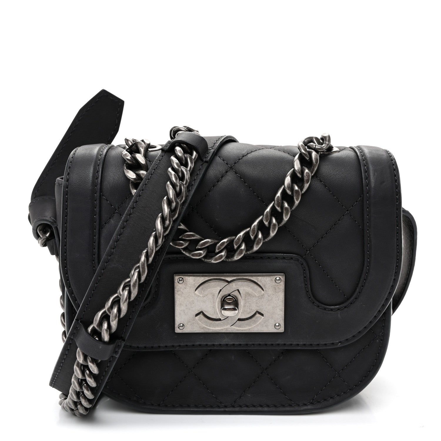 Chanel Calfskin Quilted Small Double Chained Messenger Flap Charcoal 1 of 11