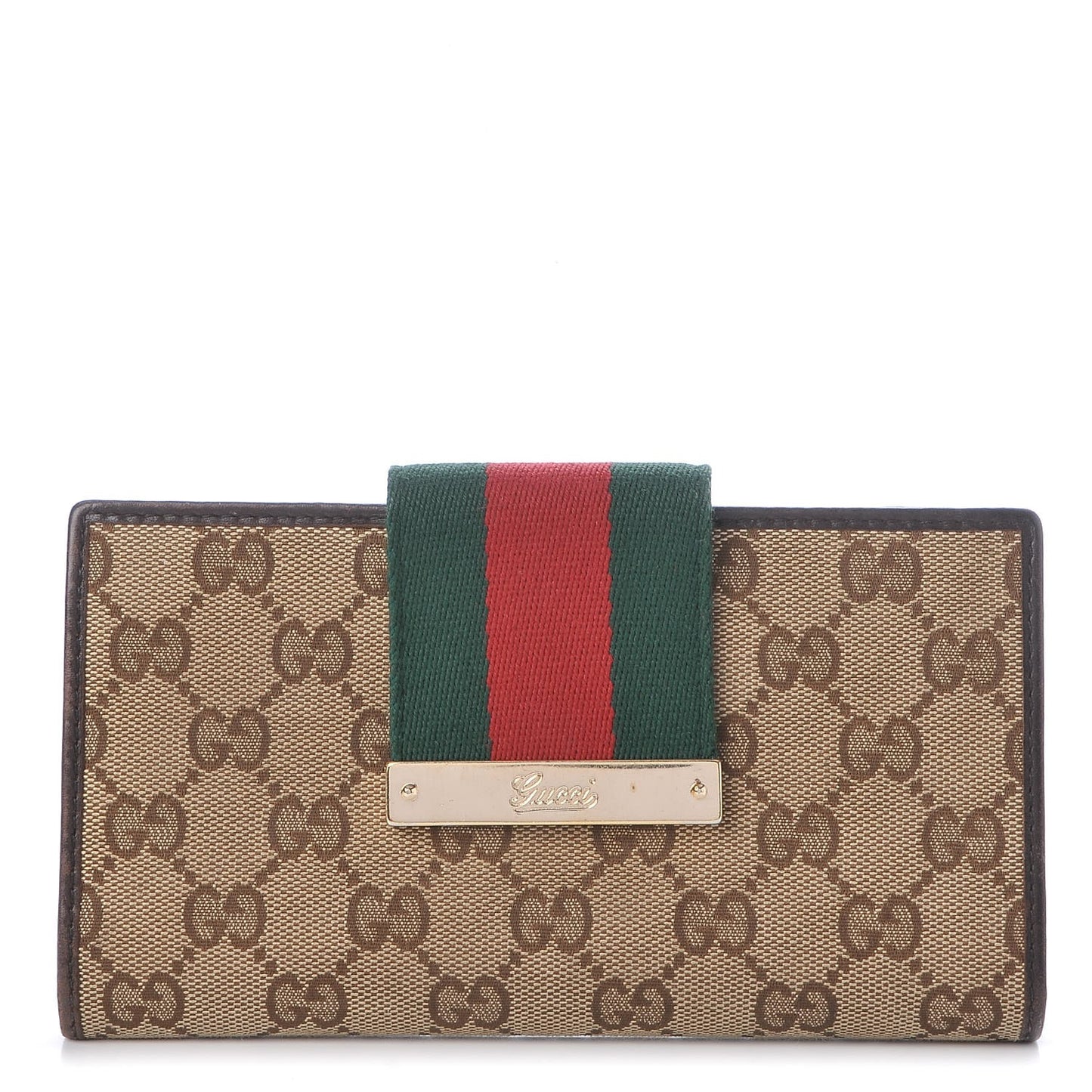 Monogram Calfskin Ladies Web Continental Wallet Beige Ebony Cocoa