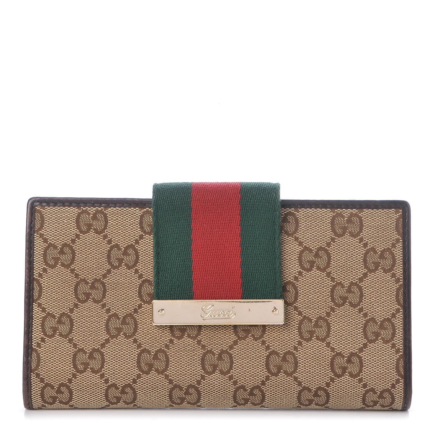 Gucci Monogram Calfskin Ladies Web Continental Wallet Beige Ebony Cocoa 1 of 8