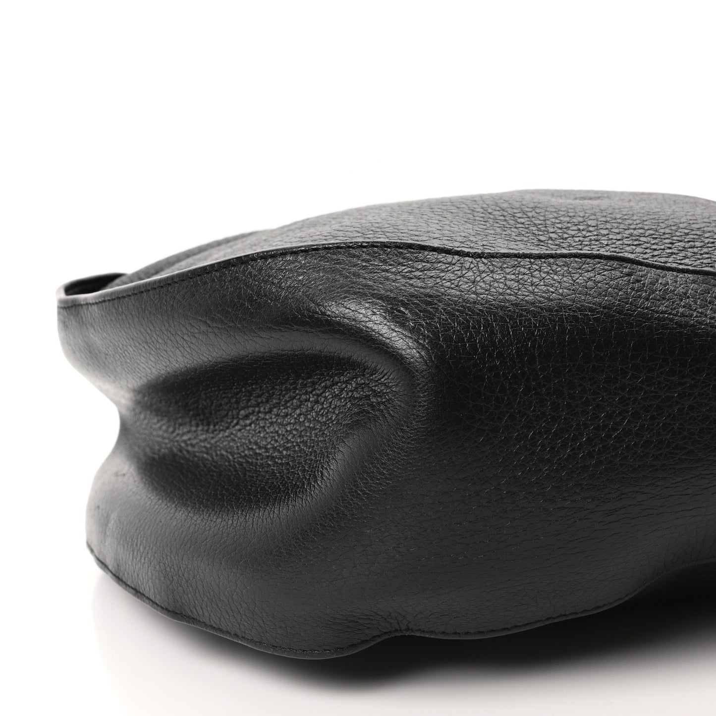 Grained Calfskin Drawstring Bucket Bag Black