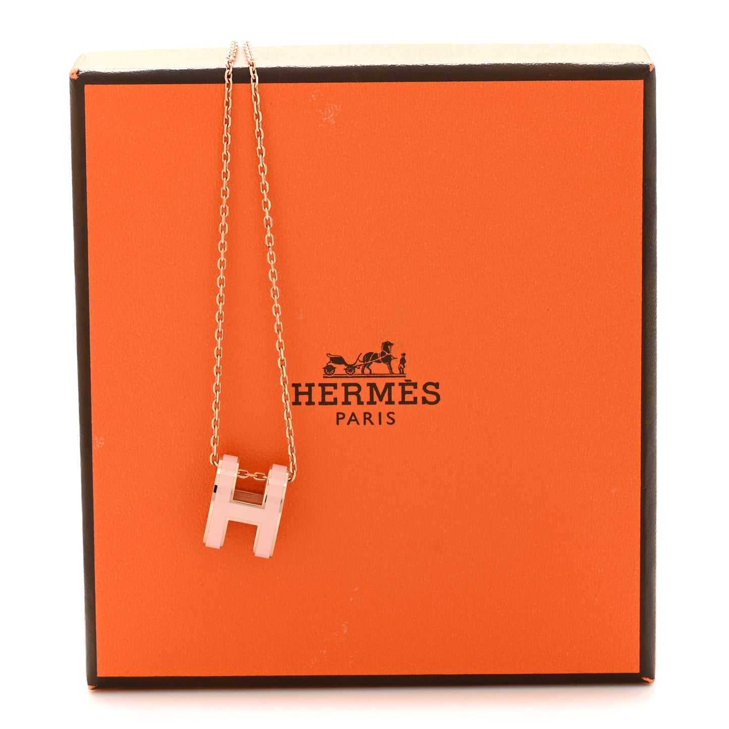 Lacquered Gold Pop H Pendant Necklace Rose Dragee